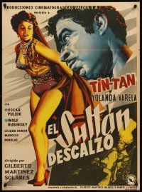 9j086 EL SULTAN DESCALZO Mexican poster '56 cool artwork of Tin-Tan, sexy Yolanda Varela!