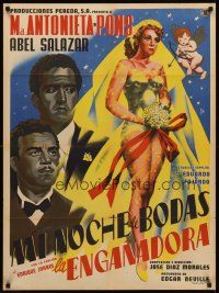 9j088 LA ENGANADORA Mexican poster '55 beautiful bride being shot by Cupid, The Deceiver!