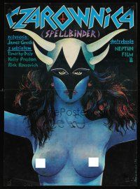 9j596 SPELLBINDER Polish 19x27 '90 Kelly Preston, Gormowicz art of topless woman in mask!