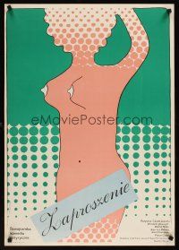 9j733 L'INVITATION Polish 23x33 '74 Claude Goretta, wild Neugebauer art of topless woman!