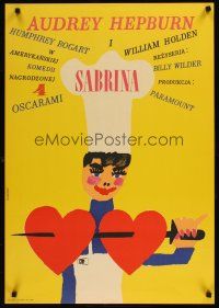 9j766 SABRINA Polish 23x33 '67 Billy Wilder, wonderful Zbikowski art of Audrey Hepburn!