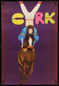 9j626 CYRK Polish circus poster '73 Urbaniec art of trick rider on horseback!