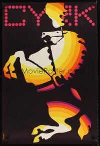 9j629 CYRK Polish circus poster '80s really cool Janowski artwork of rainbow horse!