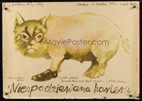 9j630 DOUBLE Polish 27x38 '80 Nikolai Volev's Dvoynikat, Ploza-Dolinski art of cat-pig w/shoe!