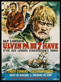 9j070 LEGEND OF SEA WOLF Swedish 24x33 '77 art of grizzled Chuck Connors & cast at sea!