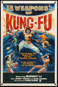 9k015 18 WEAPONS OF KUNG-FU 1sh '77 wild martial arts artwork + sexy near-naked girl!