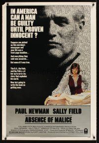 9k028 ABSENCE OF MALICE 1sh '81 Paul Newman, Sally Field, Sydney Pollack, cool design!