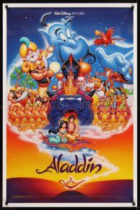 9k041 ALADDIN DS 1sh '92 classic Walt Disney Arabian fantasy cartoon, great art of cast!