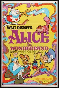 9k043 ALICE IN WONDERLAND 1sh R81 Walt Disney Lewis Carroll classic, cool psychedelic art!