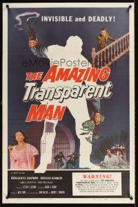 9k052 AMAZING TRANSPARENT MAN 1sh '59 Edgar Ulmer, cool fx art of the invisible & deadly convict!