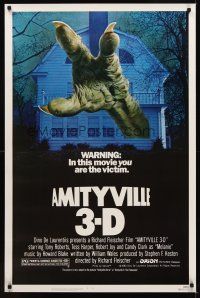 9k055 AMITYVILLE 3D 1sh '83 cool 3-D image of huge monster hand reaching from house!