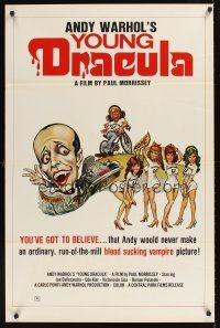 9k057 ANDY WARHOL'S DRACULA 1sh R76 different cartoon art of Young Dracula Udo Kier & sexy girls!