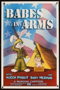 9k065 BABES IN ARMS Kilian 1sh '88 Roger Rabbit & Baby Herman in Army uniform with rifles!