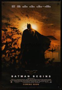 9k081 BATMAN BEGINS coming soon advance DS 1sh '05 Christian Bale as the Caped Crusader!