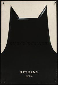 9k082 BATMAN RETURNS teaser 1sh '92 Tim Burton, cool close-up design of bat cowl!