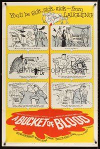 9k127 BUCKET OF BLOOD 1sh '59 Roger Corman, AIP, great cartoon monster art!