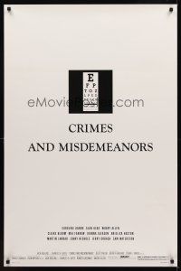 9k165 CRIMES & MISDEMEANORS style A 1sh '89 Woody Allen directs & stars w/Martin Landau!