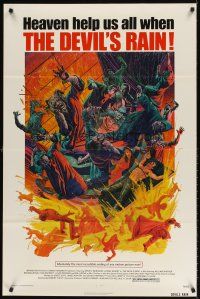 9k198 DEVIL'S RAIN 1sh '75 Ernest Borgnine, William Shatner, Anton Lavey, cool Mort Kunstler art!