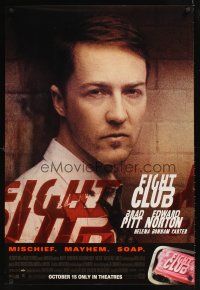 9k276 FIGHT CLUB advance 1sh '99 David Fincher, great close-up portrait of Edward Norton!