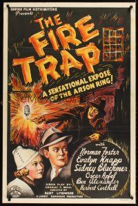 9k002 FIRE TRAP 1sh '35 cool artwork of a sensational expose of the arson ring!