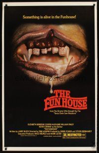 9k305 FUNHOUSE 1sh '81 Tobe Hooper, creepy close up of drooling mouth with nasty teeth!