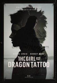 9k315 GIRL WITH THE DRAGON TATTOO advance DS 1sh '11 Daniel Craig, Rooney Mara in title role!