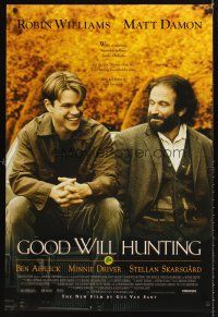 9k322 GOOD WILL HUNTING DS 1sh '97 great image of smiling Matt Damon & Robin Williams!