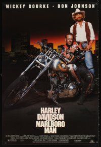 9k342 HARLEY DAVIDSON & THE MARLBORO MAN 1sh '91 Mickey Rourke & Don Johnson in title roles!