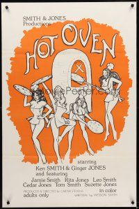 9k362 HOT OVEN 1sh '74 artwork of sexy girls making pizza wearing only aprons!