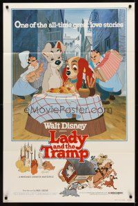 9k412 LADY & THE TRAMP 1sh R80 Walt Disney most romantic image from canine dog classic!