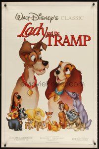 9k413 LADY & THE TRAMP 1sh R86 Walt Disney romantic canine dog classic cartoon!