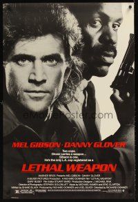 9k426 LETHAL WEAPON 1sh '87 great close image of cop partners Mel Gibson & Danny Glover!