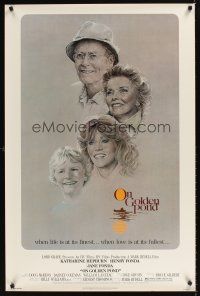 9k529 ON GOLDEN POND 1sh '81 art of Katharine Hepburn, Henry Fonda, and Jane Fonda by C.D. de Mar!