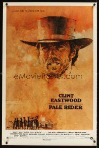 9k539 PALE RIDER 1sh '85 great artwork of cowboy Clint Eastwood by C. Michael Dudash!