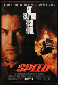 9k657 SPEED style A advance 1sh '94 huge close up of Keanu Reeves & bus driving through flames!