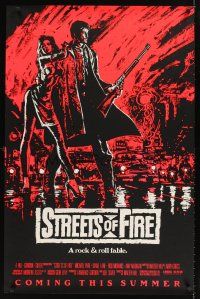 9k687 STREETS OF FIRE pink advance 1sh '84 Walter Hill directed, Michael Pare, Diane Lane cool art!