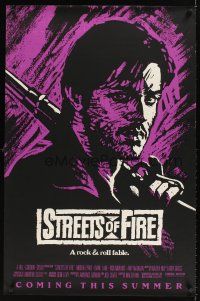 9k686 STREETS OF FIRE purple advance 1sh '84 Walter Hill directed, different art of Michael Pare!