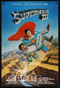 9k692 SUPERMAN III advance 1sh '83 art of Christopher Reeve flying with Richard Pryor by L. Salk!