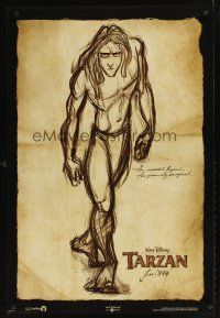 9k703 TARZAN advance DS 1sh '99 Walt Disney, from Edgar Rice Burroughs, cool sketch art!