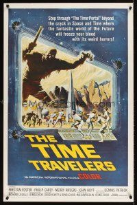 9k723 TIME TRAVELERS 1sh '64 cool Reynold Brown sci-fi art of the crack in space and time!