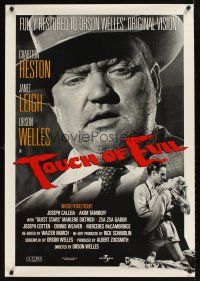 9k731 TOUCH OF EVIL heavy stock 1sh R98 huge close-up of Orson Welles, Charlton Heston, Janet Leigh!