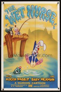 9k776 WET NURSE Kilian 1sh '88 Baby Herman goes fishing w/Roger Rabbit as the bait!