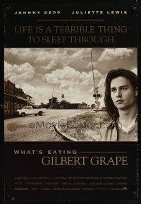 9k777 WHAT'S EATING GILBERT GRAPE DS 1sh '93 huge close up of Johnny Depp in small town!