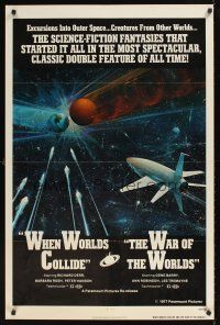 9k780 WHEN WORLDS COLLIDE/WAR OF THE WORLDS 1sh '77 cool sci-fi art of rocket in space by Berkey!