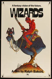 9k792 WIZARDS teaser 1sh '77 Ralph Bakshi directed animation, cool fantasy art by William Stout!