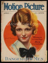 9m130 MOTION PICTURE magazine April 1930 great art portrait of Janet Gaynor by Marland Stone!