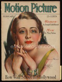 9m128 MOTION PICTURE magazine February 1930 art of beautiful Norma Shearer by Marland Stone!