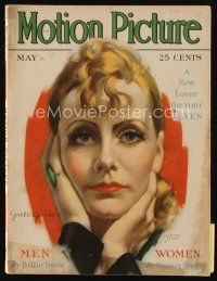 9m131 MOTION PICTURE magazine May 1930 cool artwork portrait of Greta Garbo by Marland Stone!