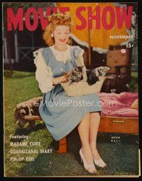 9m167 MOVIE SHOW magazine November 1943 portrait of pretty Lucille Ball with basket of kittens!