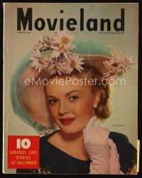 9m162 MOVIELAND magazine August 1948 head & shoulders portrait of sexy June Haver in great hat!